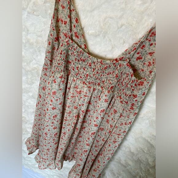 Altar’d State Women's Floral Ruffle Mini Dress Size Medium Tie-Front Beige Red - Picture 11 of 11